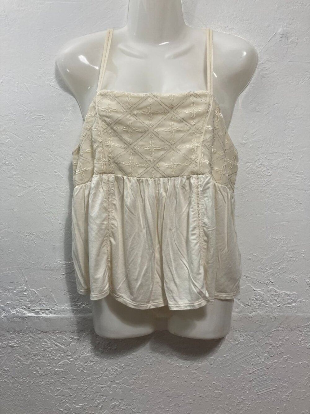 American Eagle Embroidered soft feminine Top Y2K babydoll Fairycore Cream S/P
